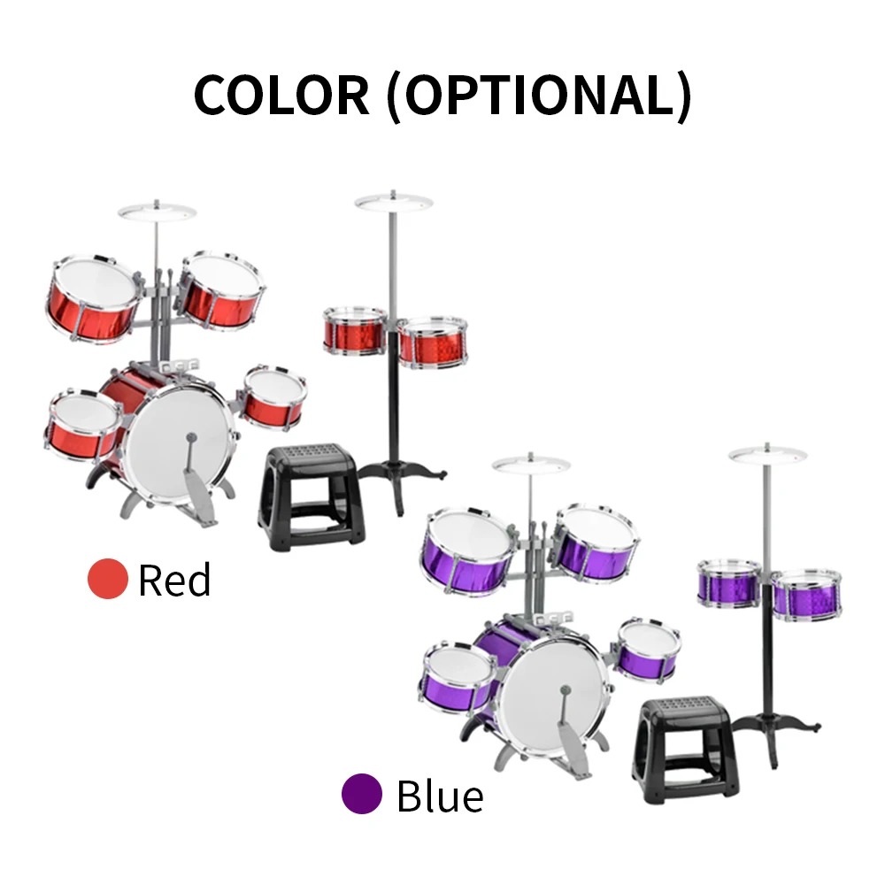 Drum Set Jazz Drum Kit with Stool 7 Drums Musical Percussion Instruments for Beginner Holiday Gifts Thickened PVC Drumhead