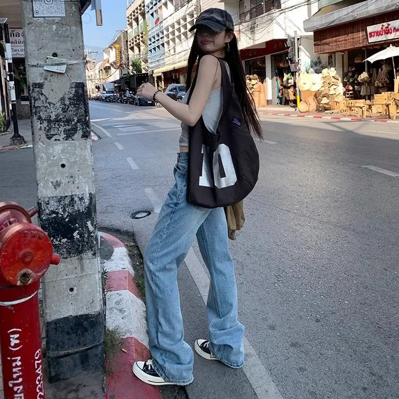 Light Blue Straight-leg Jeans Children Spring and Summer American Spice Girls High-waisted Versatile, Thin and Tall Loose Pants