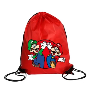Super Mario Bros Drawsting Túi dành cho bé trai, thể thao, gói ba lô không thấm nước, túi, Teylene, túi bóng rổ, phim hoạt hình, quà tặng đẹp 10 Bán hàng chính Sandoninha Super Mario - №9