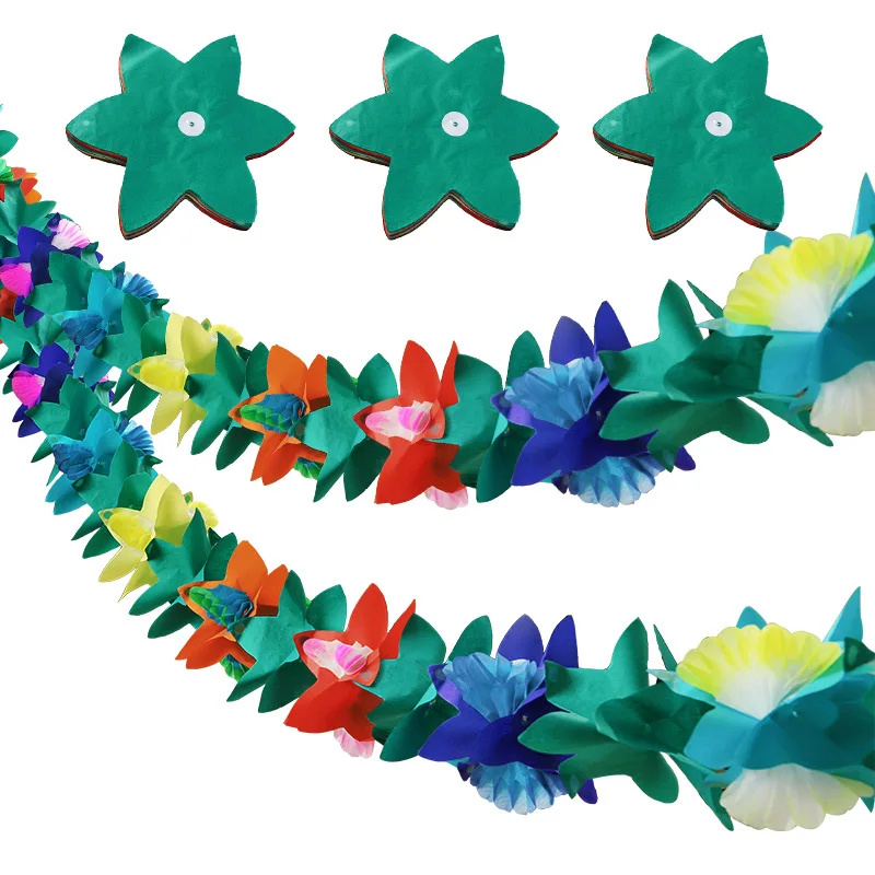

Hawaiian Paper Flower Garland Tropical Luau Style Hanging Banner Summer Beach Party Wedding Birthday Home Ceiling Decor Supplies