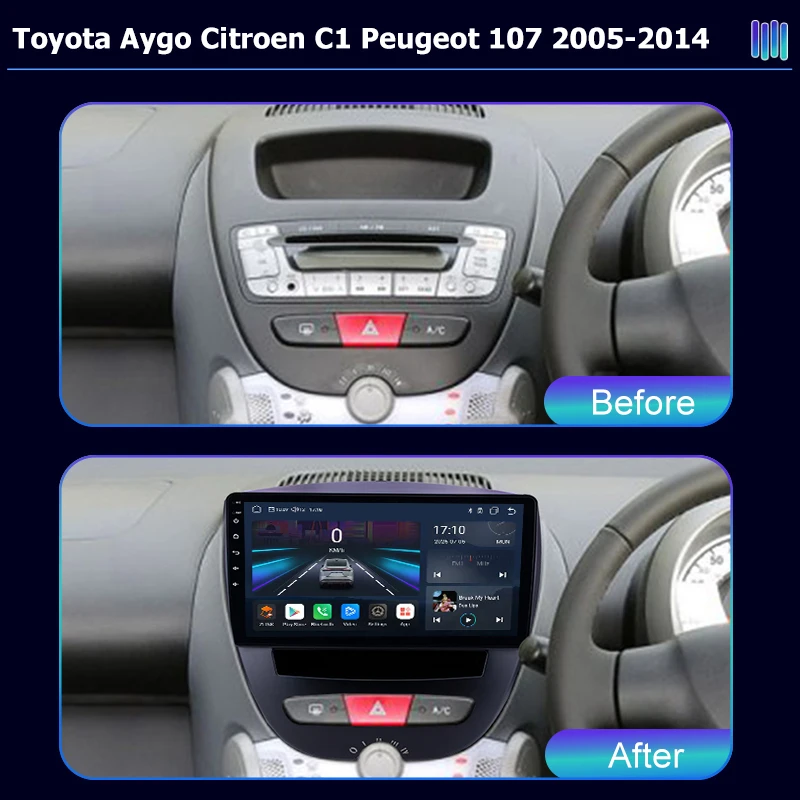 AI VOICE Android Car Radio Multimedia player for Peugeot 107 Toyota Aygo Citroen C1 2005 2014 GPS Navigation Stereo Screen