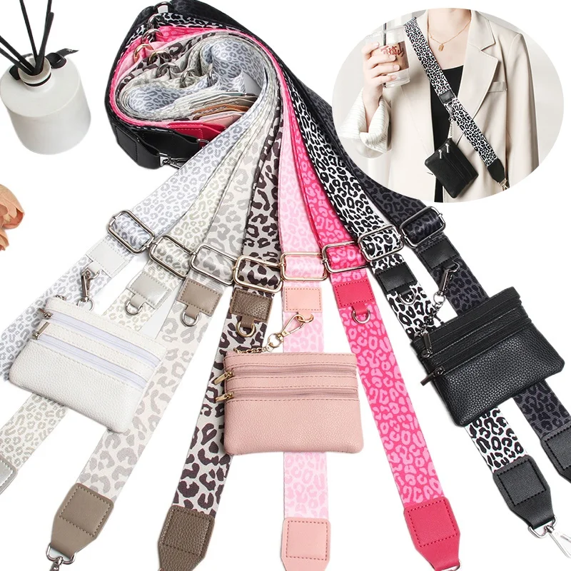 

Leopard Print Mobile Phone Lanyard with Universal Gasket Cell Phone Strap Zipper Wallet for Women Bag Coin Purses Earphone Case