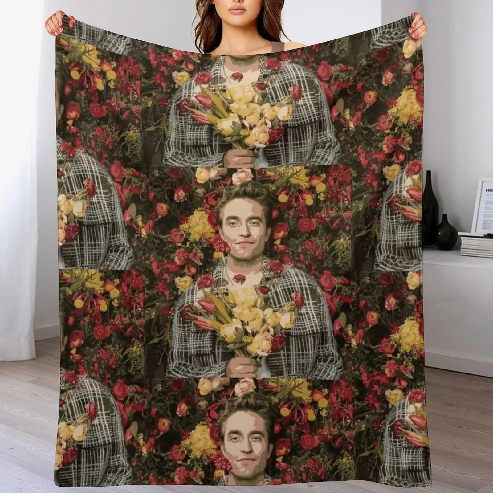

Robert Pattinson & Flowers Throw Blanket Reusable Durable Soft Blanket for All Seasons