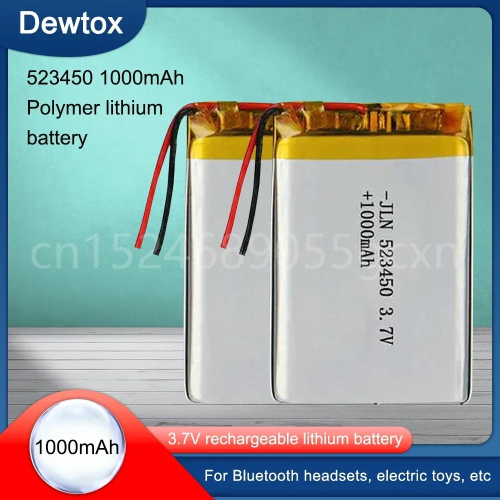 3.7V 1000mAh 523450 Polymer Lithium Rechargeable Battery Li-ion Battery for Smart Phone DVD MP3 MP4 Led Lamp