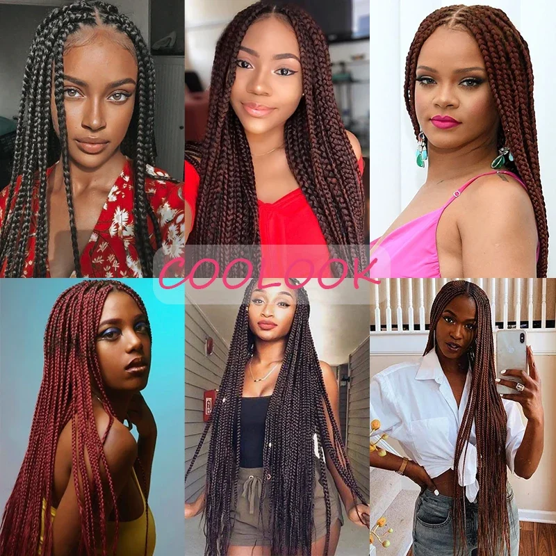 Ombre Brown Braided Lace Front Wigs with Baby Hair 30 Inch Long Box Braids Wigs for Black Women Synthetic Lace Front Cosplay Wig