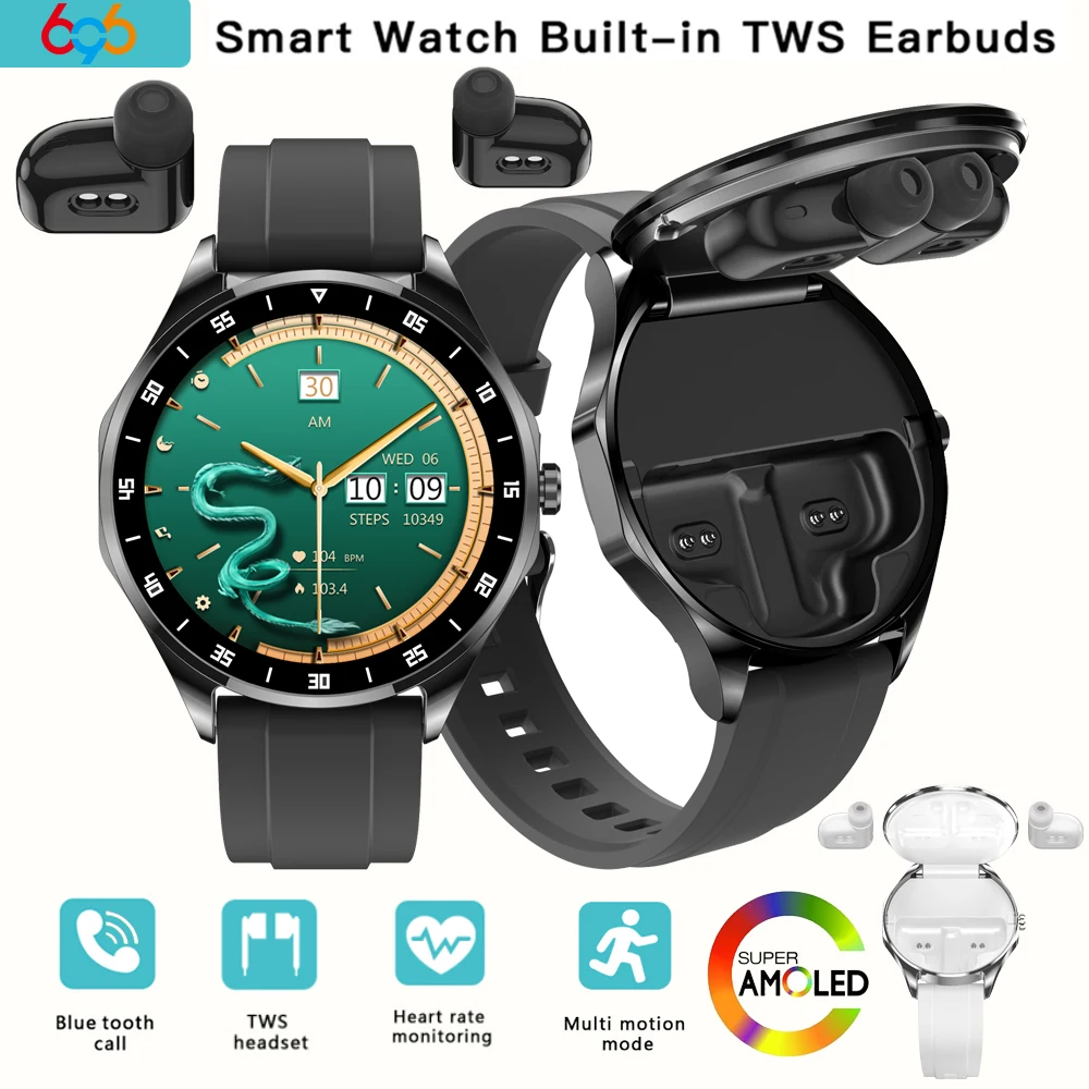 TWS Noise Reduction Headset 2 In 1 Smart Watch NFC Blue Tooth Call Smartwatch Heart Rate Sports Waterproof Headphone Watches