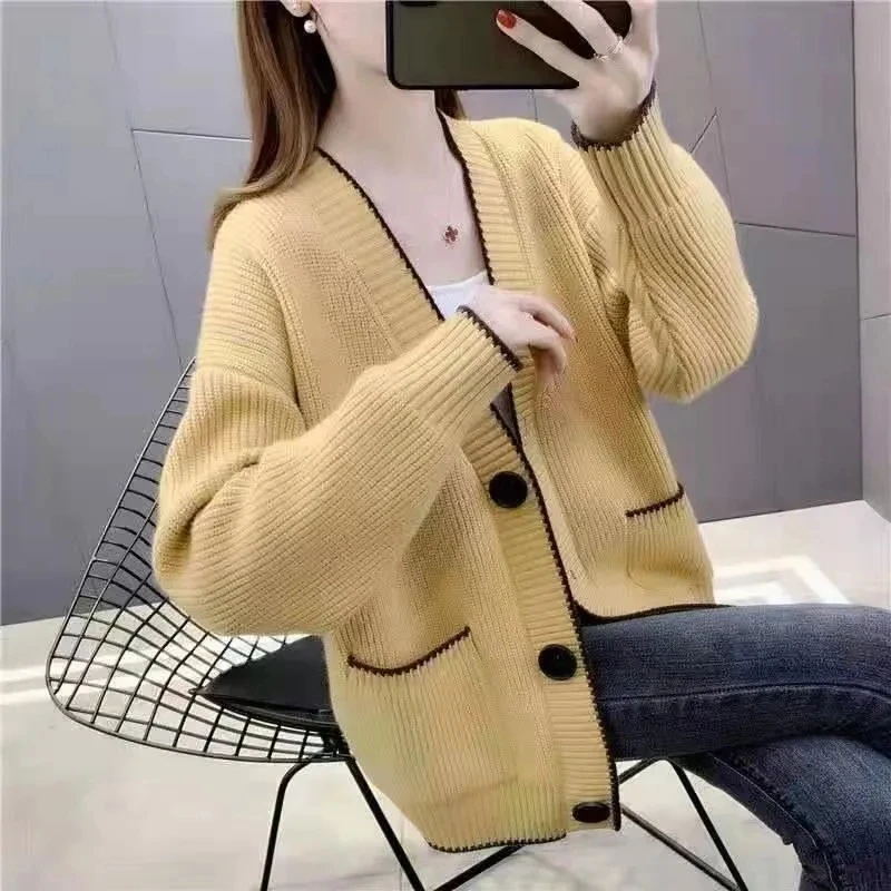 Mulheres outono inverno novo coreano malha cardigan camisola casaco feminino solto encaixe única fileira fivela de malha cardigan jaqueta