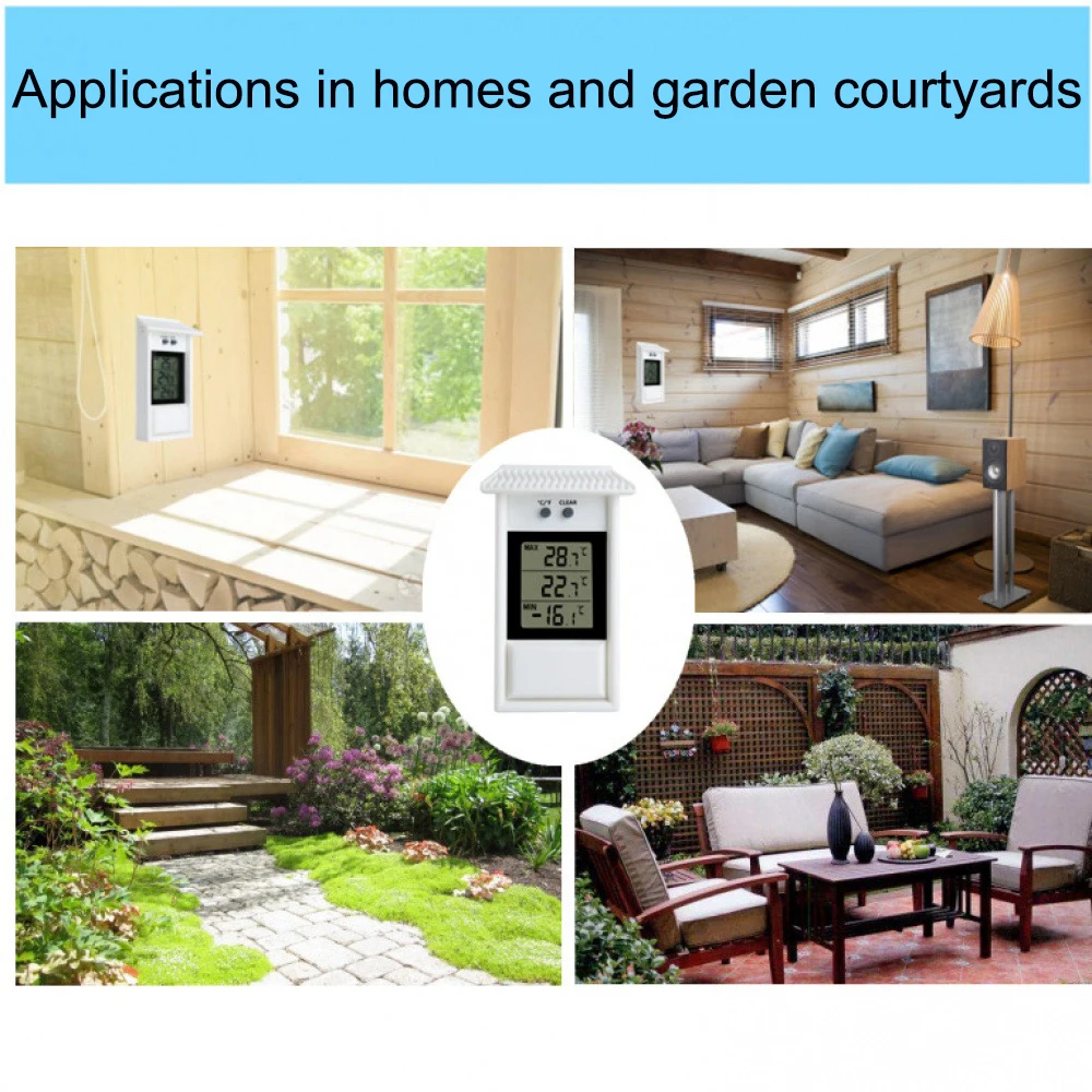 

Indoor Outdoor LCD Electronic Thermometer Gauge Weather Sensor for Home Garden Greenhouse Digital Display Screen Max Min