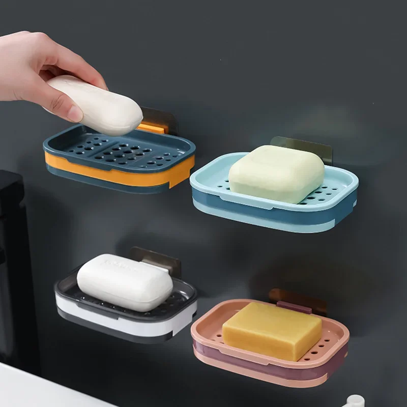 

1PCS Non-slip Soap Holder Strong Suction Soap Box Multifunctional Soap Dish Holder Drain Case Bathroom Suppies High Quailty