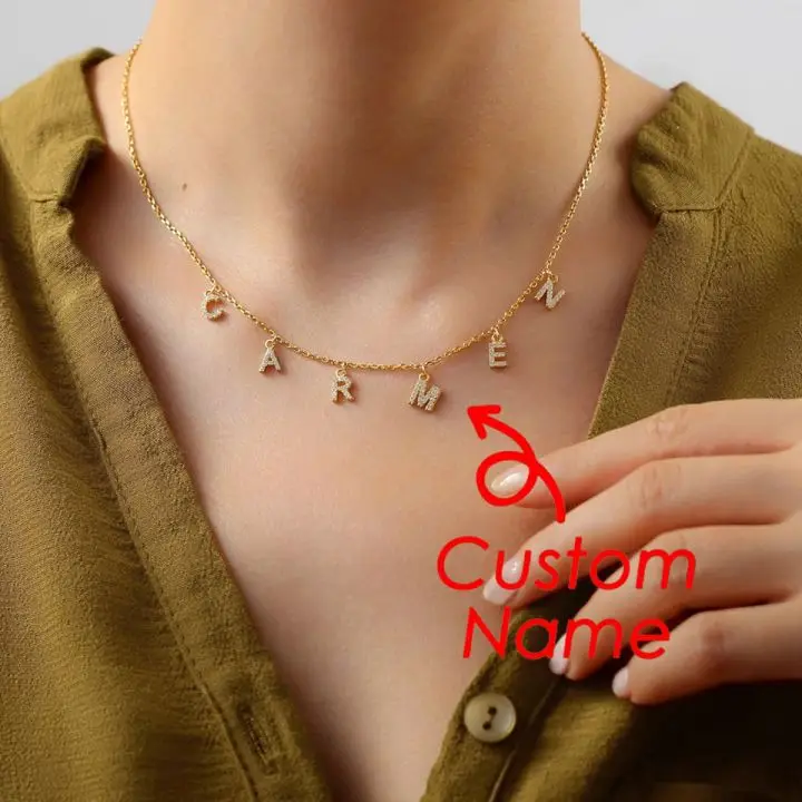 EMANCO Customized Name Necklace Personalized Zircon Letter Stainless Steel Choker Necklace Pendant Nameplate Gift Dropshipping