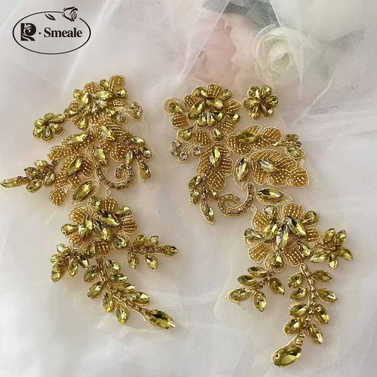 Handgenähte Strassblume für Hochzeitskleid, Strassmäntel, verspiegelte Schultern, DIY-Patch, Glasbohrer, funkelnde Blumen