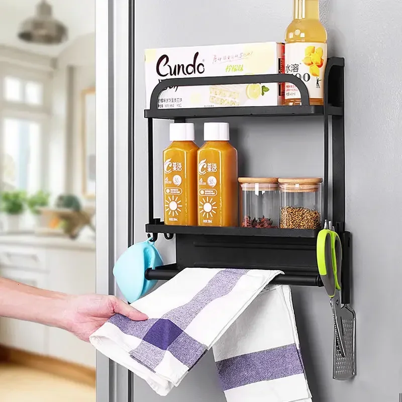 Magnetic Adsorption Refrigerator Side Rack Wall-mounted Storage Shelf Holder Kitchen Paper Towel Shelf Rack Fridge Organizer