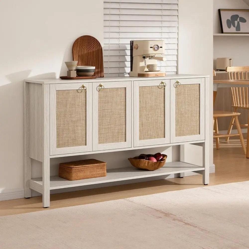 

Sideboard Buet Cabinet with Rattan Do, 55" Boho Coee Bar Cabinet with Open Shel, ern armhouse Crza & ole Table or Entryway, Kitc