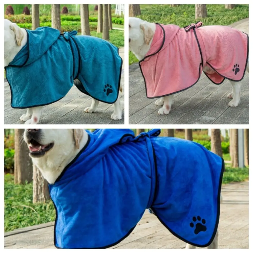 High Absorbency Dog Bathrobe Hooded Fixed Waist Belt Dog Bath Towels Super Warm Microfiber Pet Towel for Cleaning Grooming