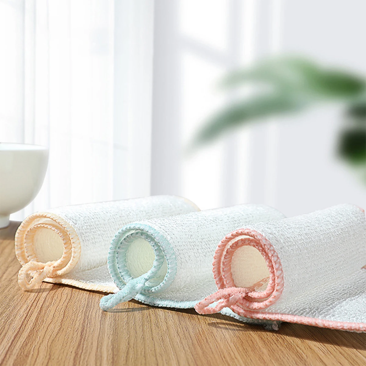 6/12pcs Bamboo Fiber Dishcloth, Oil Remover, Non-stick Oil Absorbent, Non-shedding Oil Dishcloth, Kitchen Cleaning Rags