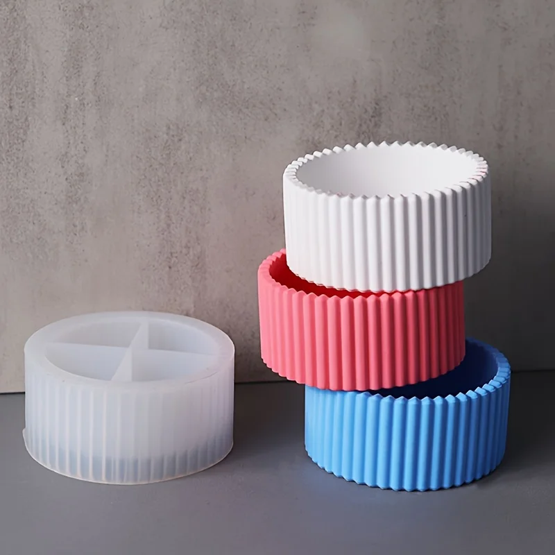 Multi-functional round striped silicone mold for candle jars, storage boxes, pencil holders and vases