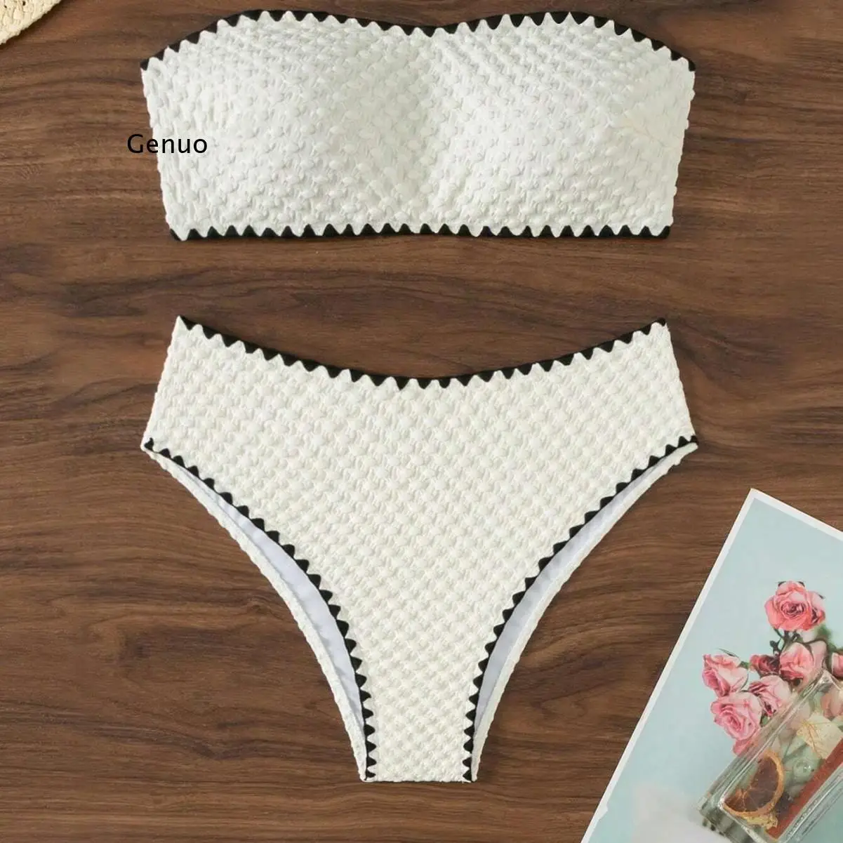 

Женский комплект бикини без бретелек с эффектом пуш-ап, раздельный купальник с высокой талией