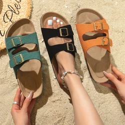 Chinelos Birken de fivela clássicos para mulheres, tanga de cortiça macia, design de marca feminina, conforto praia Flip Flop