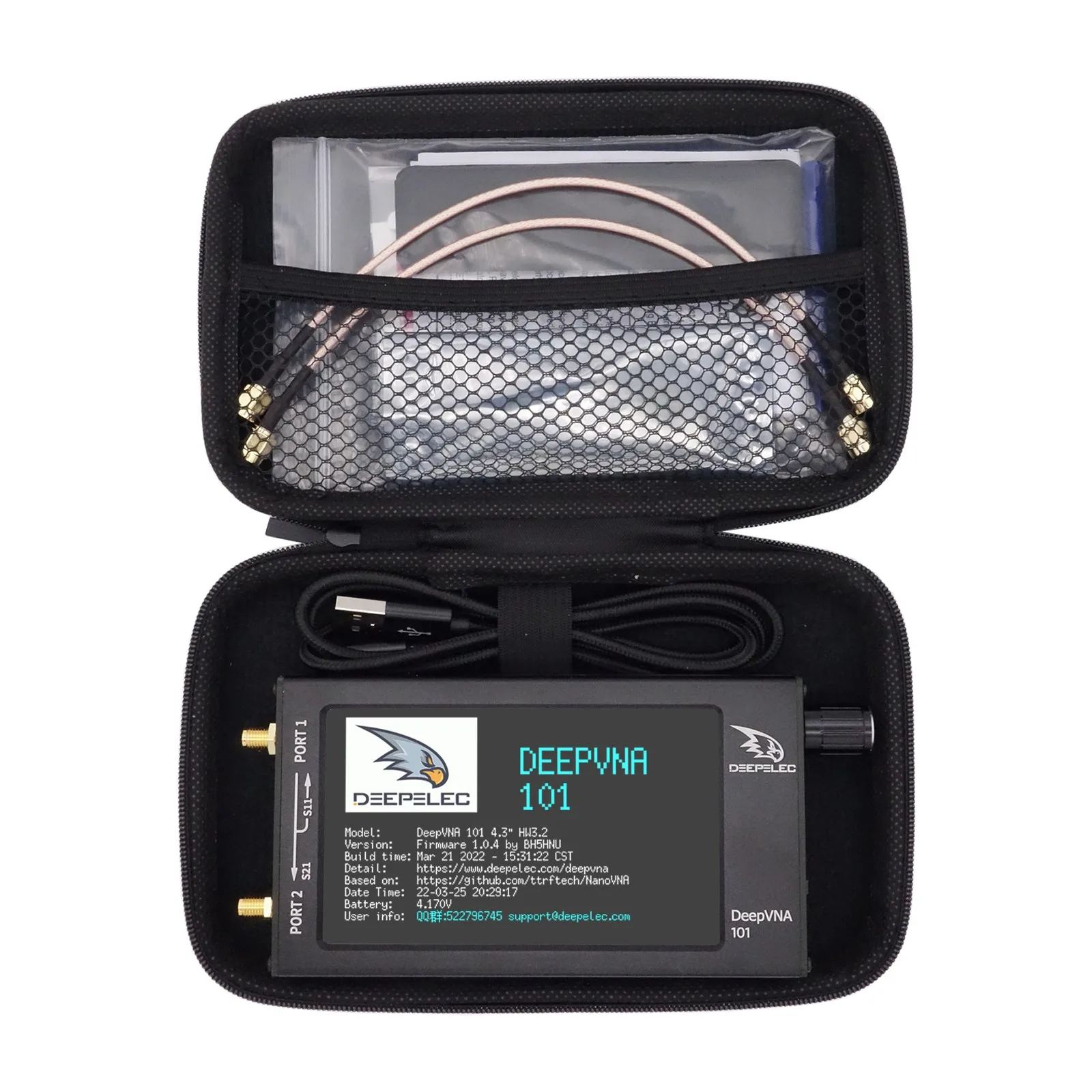 DeepVNA-Analizador de antena, medidor SWR, VHF, UHF, 2022, 4,3 pulgadas, IPS, LCD, NanoVNA + caja de plástico ABS