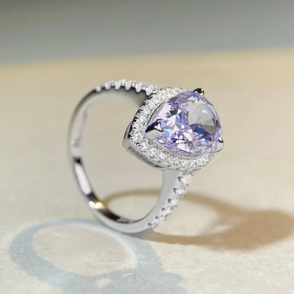 Luxury 18K white gold solid platinum women's diamond ring Pear Ring Lavender Purple Diamond Ring Gift for Valentine's Day