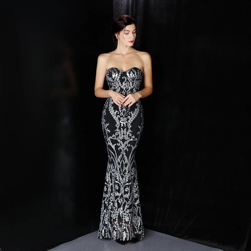 Sexy Frauen Mode Liebsten Pailletten vestido de festa Sommer Elegante Damen Cocktail Prom Abend Party Meerjungfrau Langes kleid