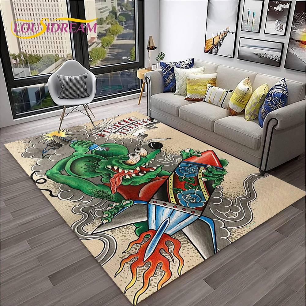 

3D Funny Rat Fink Cartoon Movie Carpet Rug for Home Living Room Bedroom Sofa Doormat Decor,kids Play Area Rug Non-slip Floor Mat