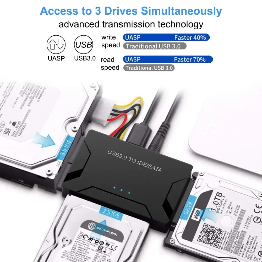 

Кабель-адаптер USB 3.0 к SATA IDE 3-в-1, внешний преобразователь SSD/HDD, поддержка жесткого диска 2,5/3,5 дюйма для ПК/Macbook