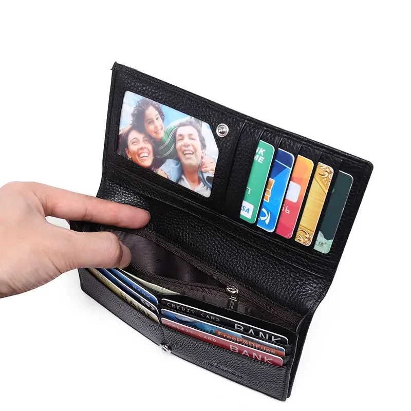 Women's Long Wallet Anti-Theft Brush Ultra-Thin Top Layer Soft Leather Hand Wallet Women'S Ticket Holder Card Bag