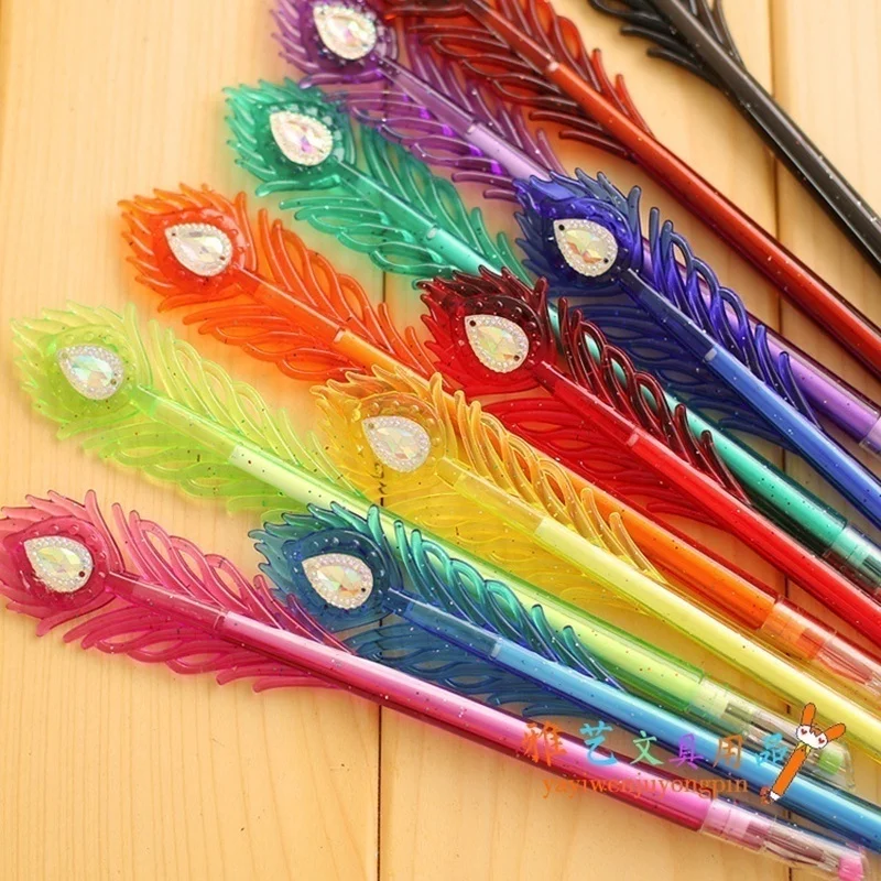 4Pcs Stationery Cartoon Lovely Peacock Feathers Pen 0.38mm Gel Pen Colorful Signing-pen Nice Gifts Random