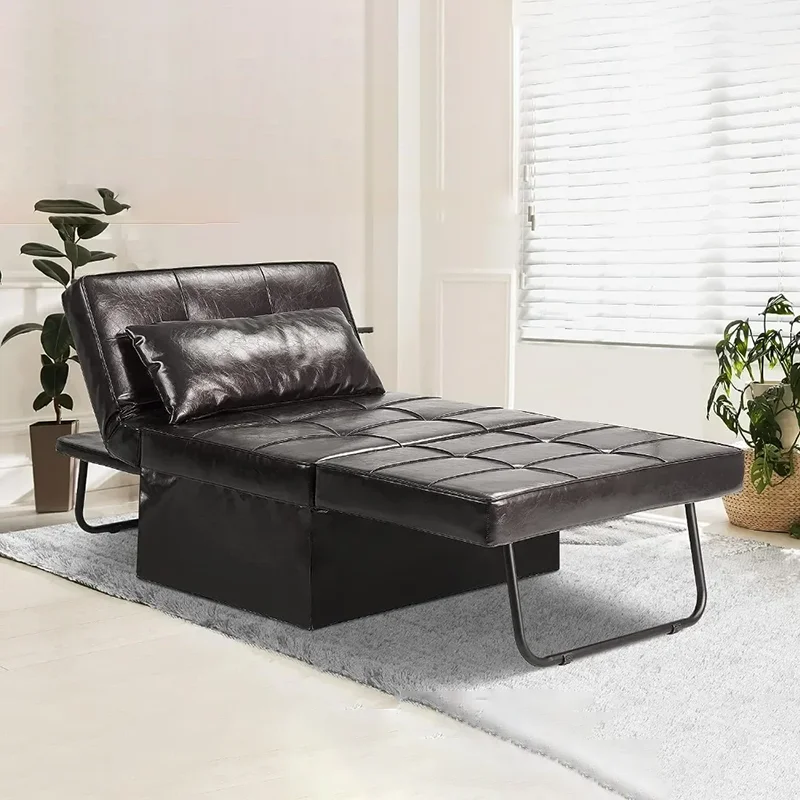 

Sofa Bed Faux 4in1 Convertible Chair Multi-Function Folding Ottoman Guest Sofa Adjustable Sleeper Small Room Salon Furniture
