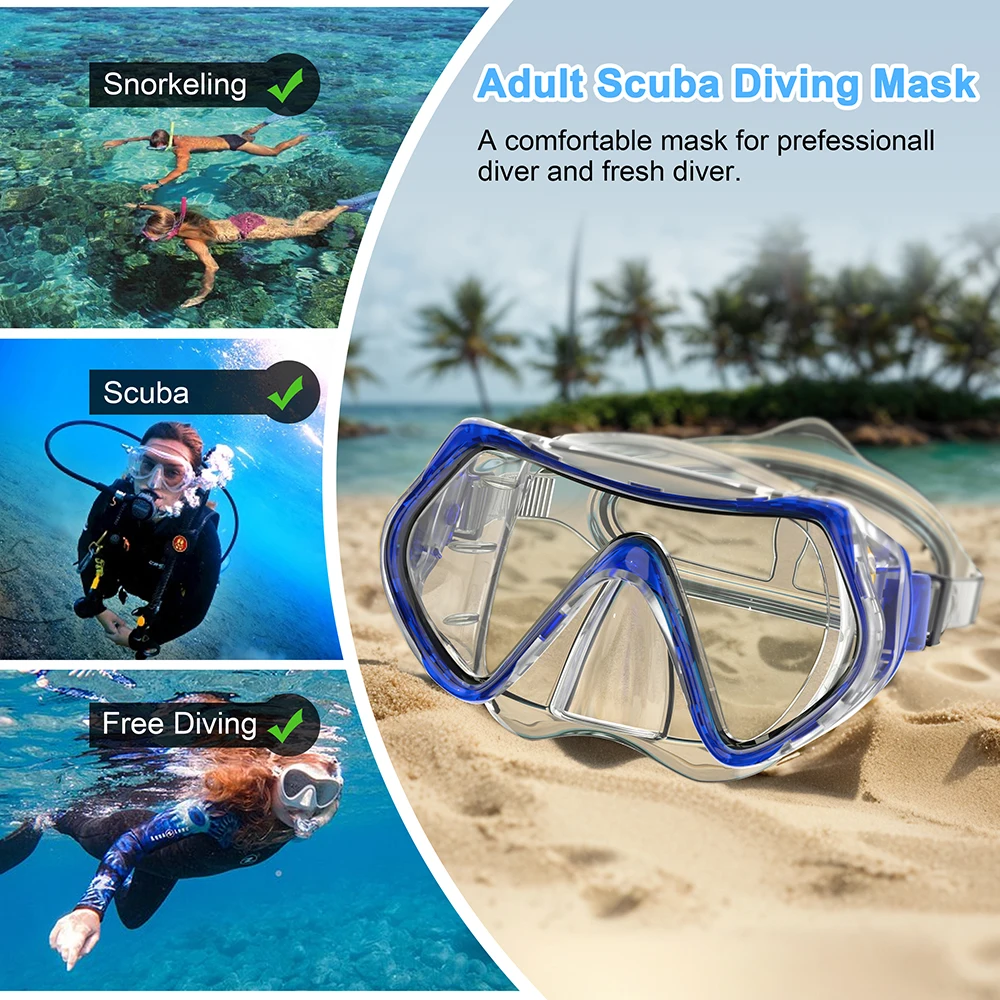 Snorkeling Diving Mask for Men Women Big Frame Diving Goggles Scuba Snorkel Swimming Mask Tempered Glass Swim Goggles