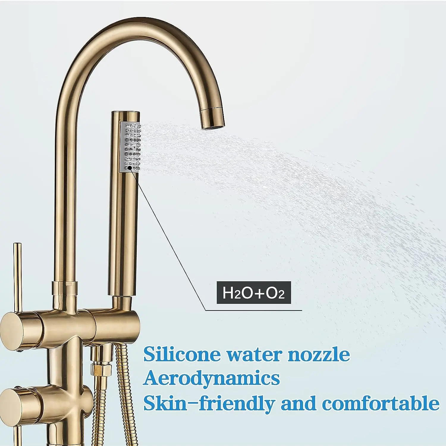 Imagem -05 - Torneira de Banheira Autônoma Zappo Enchimento de Banheira com Chuveiro de Mão Bico Giratório de 360 ° Latão Dourado Escovado Conjunto de Torneiras de Banheira de Banheiro