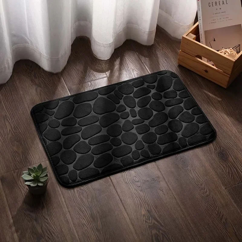 

Black Coral Velvet Stone Print Solid Color Doormat Toilet Bathroom Absorbent Foot Rug Household Porch Balcony Floor Mat Carpet