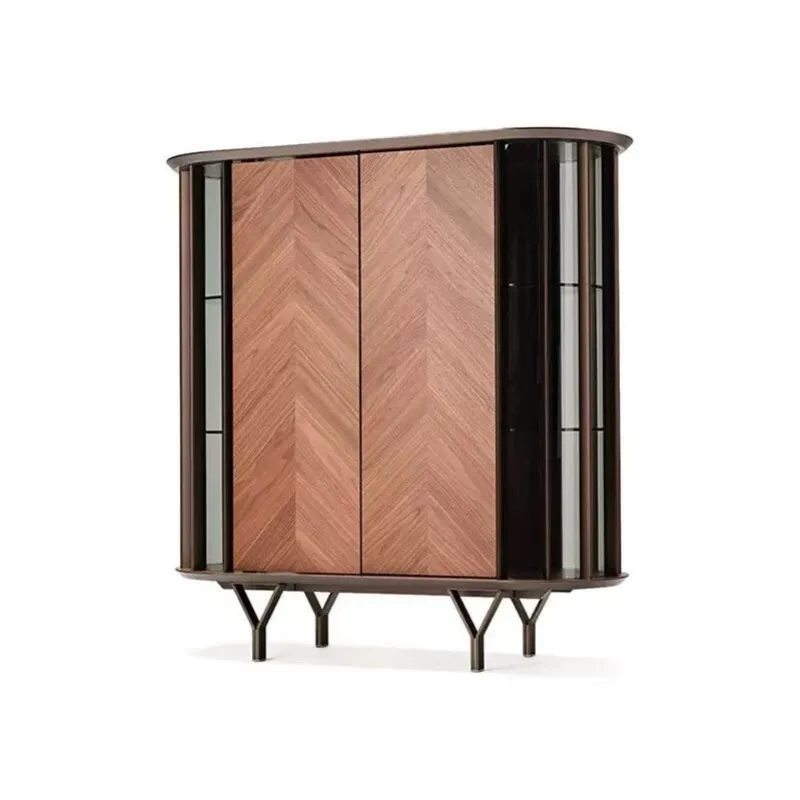 Solid wood wine cabinet Modern simple glass display cabinet Living room household wall storage cabinet