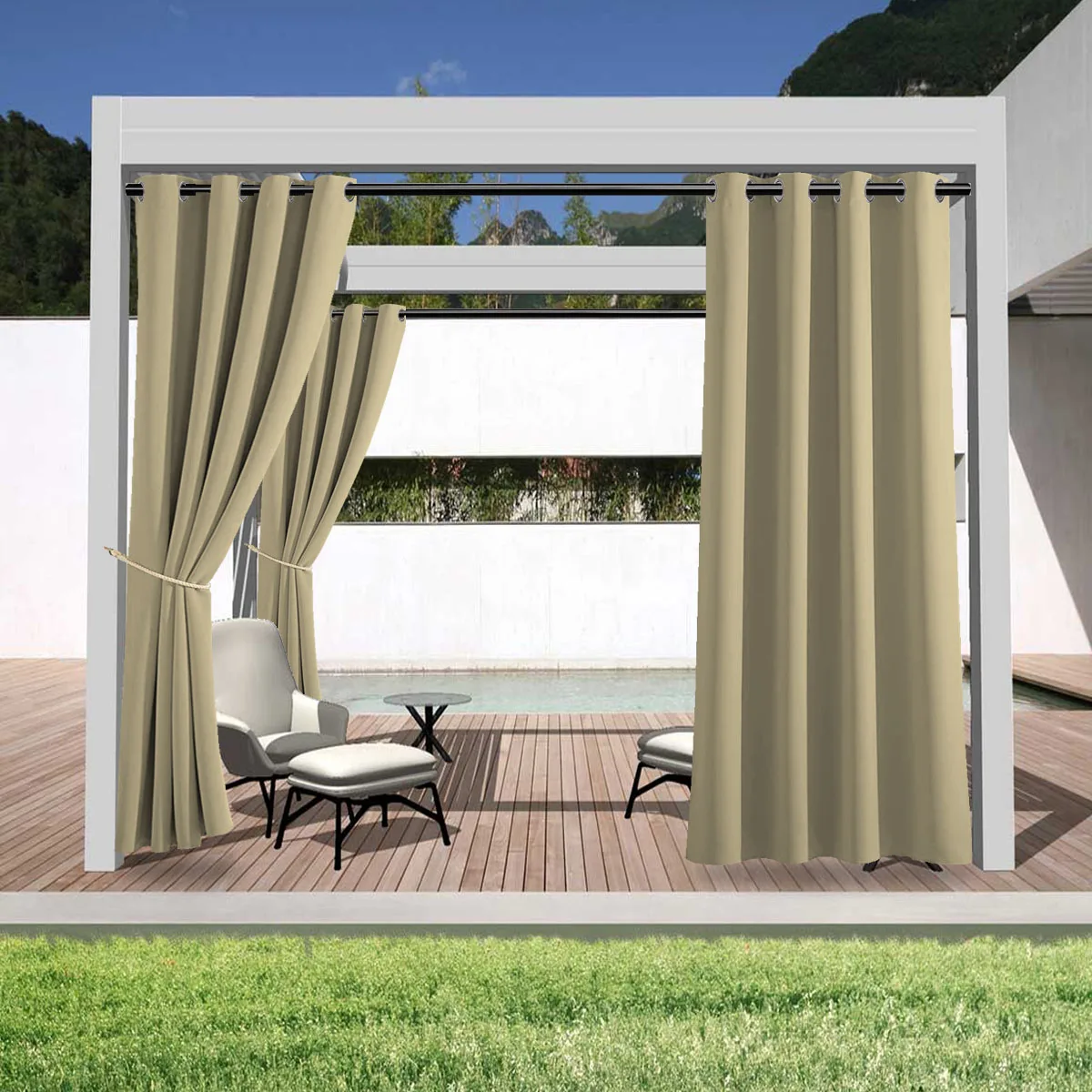 1PC, Outdoor Curtains, Waterproof Outdoor Privacy Curtain With Grommet Top, For Porch, Pergola, Cabana, Patio Decoration