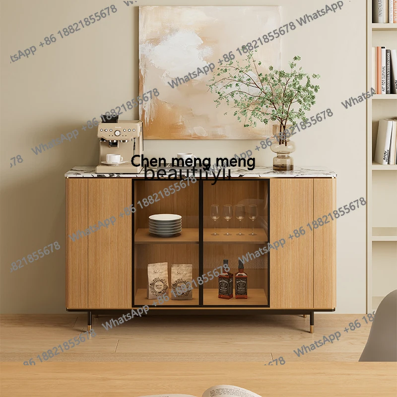 

Medieval silent wind dining side cabinet log wind ash wood living room storage cabinet, marble storage decorative cabinet H