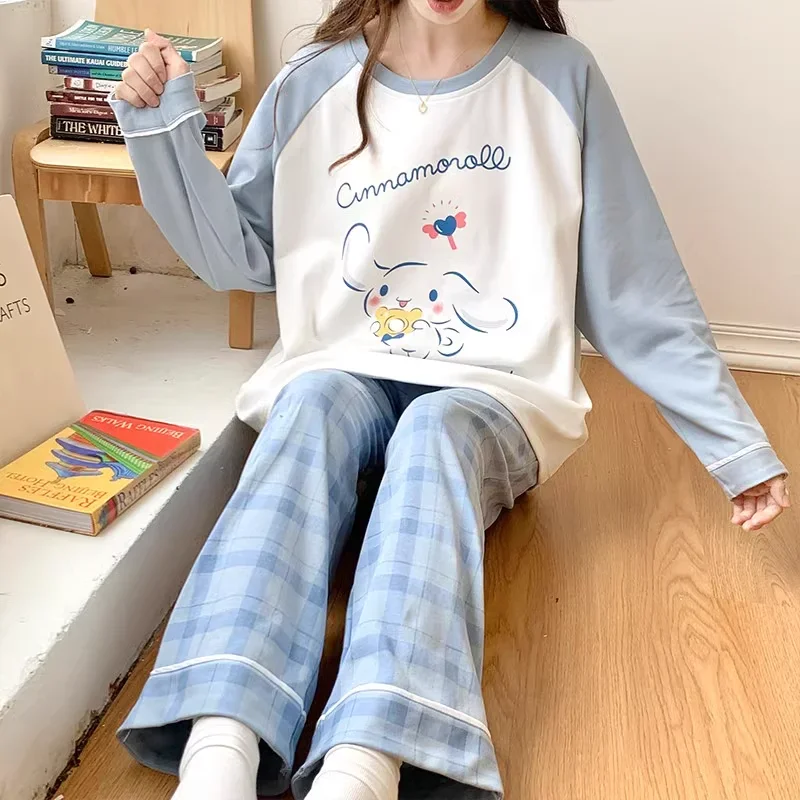 Sanrio new jade cinnamon dog silk pajamas female cute cartoon casual comfortablecool breathable pure cotton home women\'s pajamas