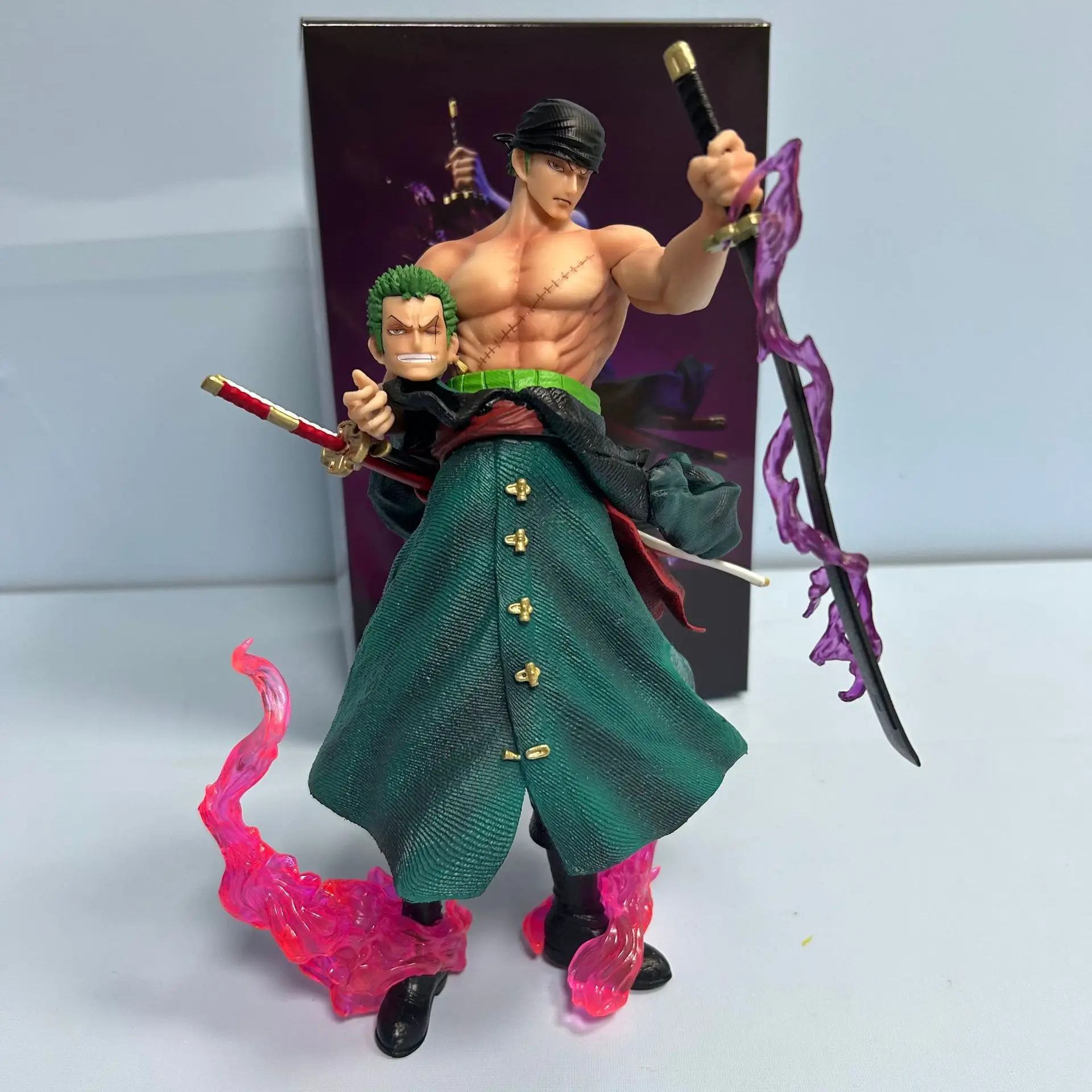 New 23cm One Piece Figure Roronoa Zoro Anime Figure Gk Zoro Statue Figurine  Model Pvc Two Head Dolls Collection Decoration Gift