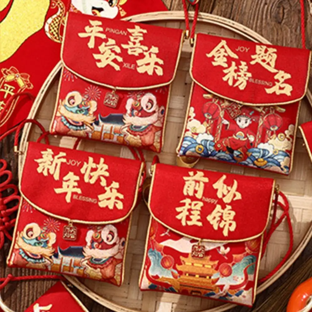 Traditional New Year Red Envelopes Blessing Hongbao Good Lucky Red Packets Cloth Chinese Lucky Money Bag Celebration Party