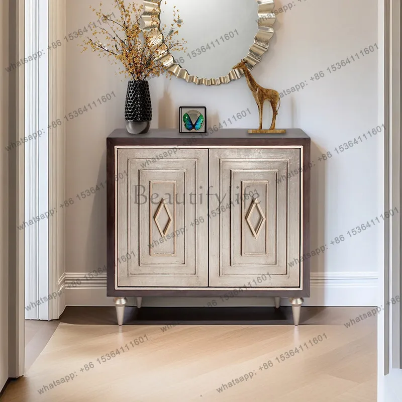 

American light luxury solid wood shoe cabinet, decorative porch cabinet at the entrance, retro hand-carved storage