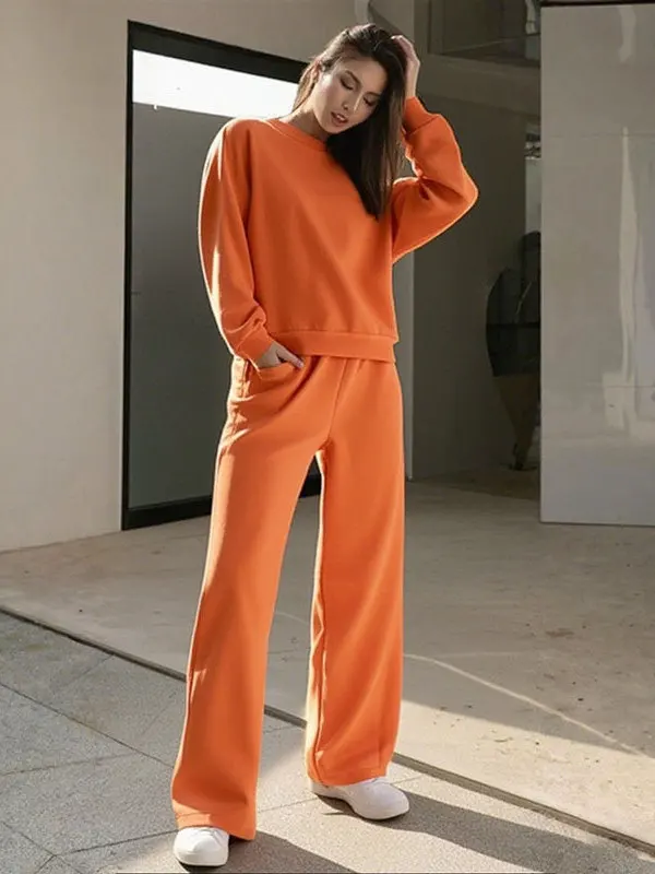 

Women's Casual Hoodie Wide Leg Pants Set Color High Waist Long Sleeve Comfortable Fashion Autumn Outfit Two Piece Set