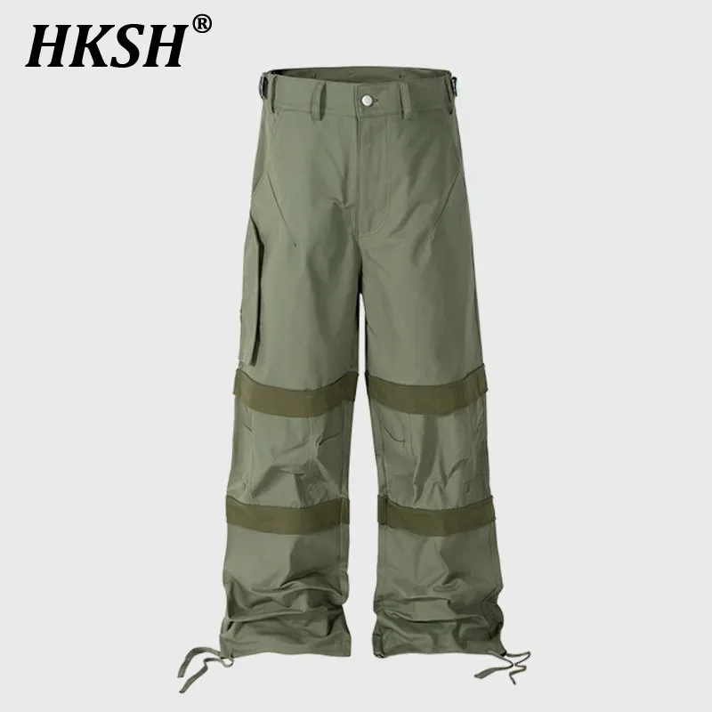 HKSH Men's Multi Pocket 3-Piece Workwear Cargo Pants Safari Style Drawstring Punk Tide Overalls High Street New Women's HK0020