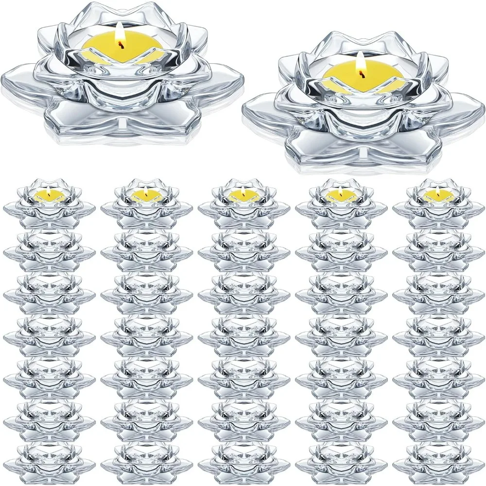 

Crystal Glass Lotus Candle Holders 48 Pcs Lotus Crystal Tealight Candle Holders Holders for Home Decor Wedding Party