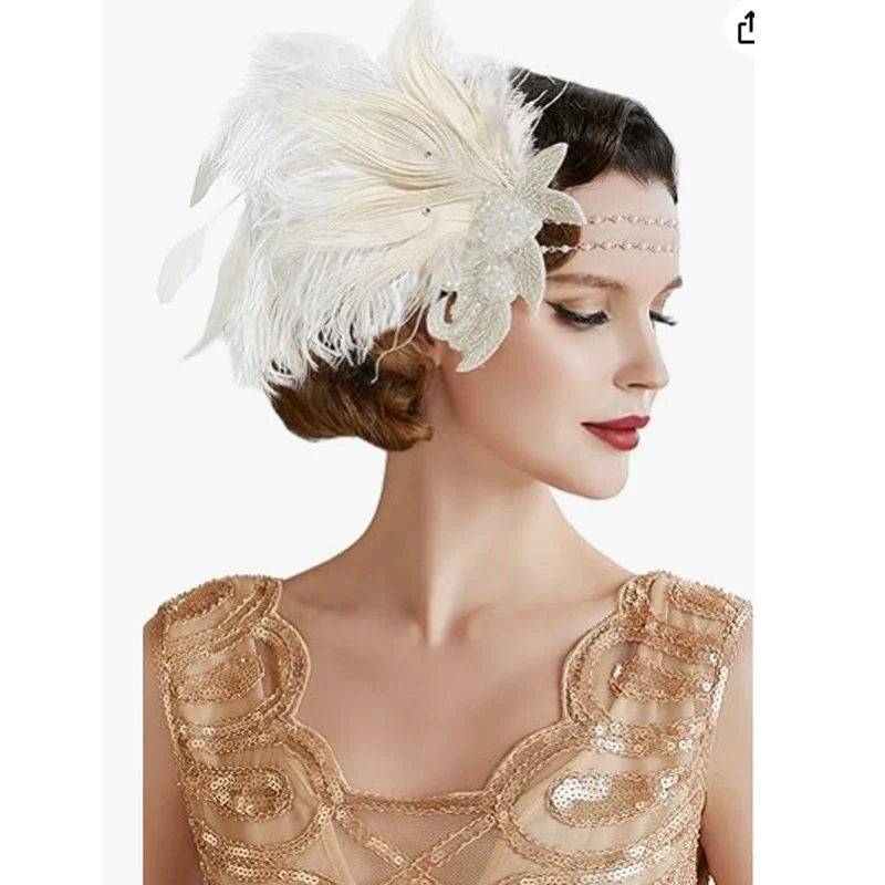 Art Deco 1920s Flapper Headpiece Roaring 20s Great Gatsby Feather Headband 1920s Flapper Gatsby Accessories