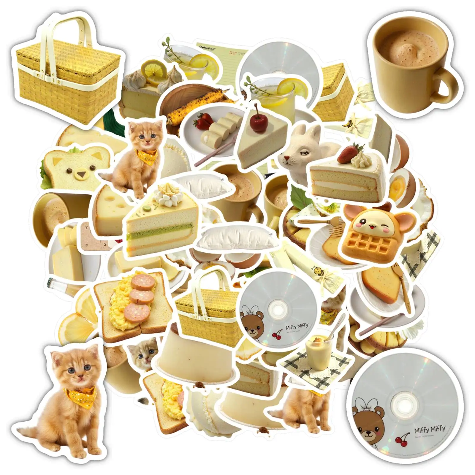 35pcs-50pcs Cartoon Food Stickers Playful Bakery Funny Stickers Stationery Stickers For Notebook Luggage Mobile Phone Cup DIY