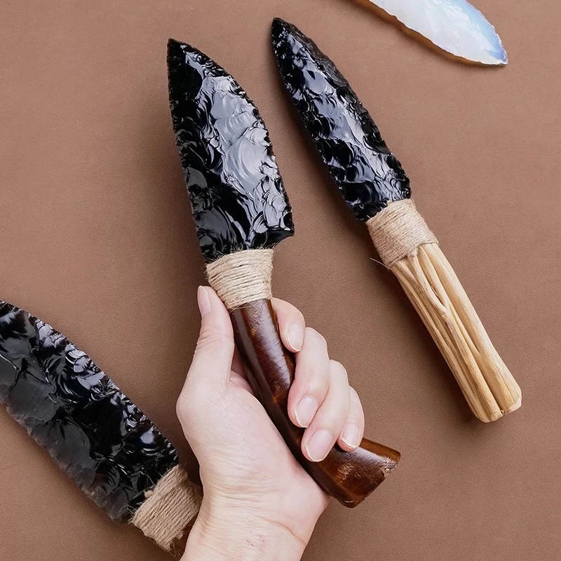 

Natural obsidian stone handcrafted knife ornament and home decoration