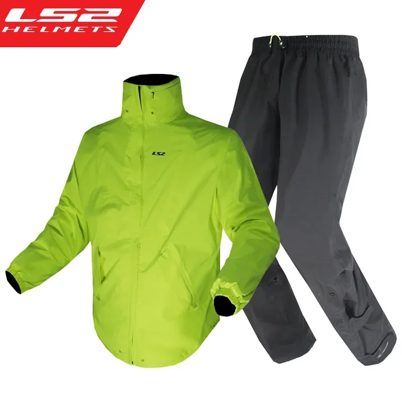 LS2 Original Motorcycle Raincoat Set Rainstorm Prevention Jacket Men Women Breathable Waterproof Motocross Raincoat Rain Pants