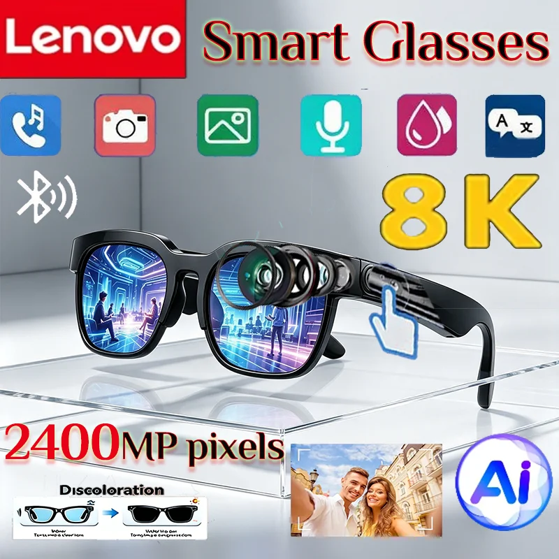 Lenovo 8K 2400MP AI Smart Glasses AI Translation HD Hands-Free Calling AI Chat Logging Music Playback Smart Sunglasses 2027NEW
