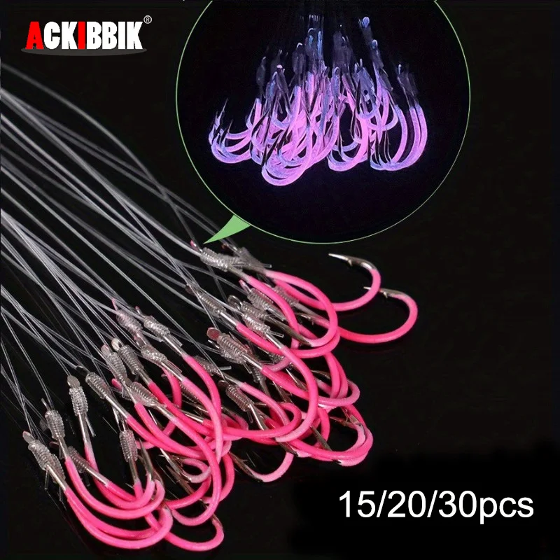 Ackibbik 12-28# Glow in Dark Fishing String Hooks Luminous Fishing Hooks Fishhook with PE Line Night Fish Hooks for Carp Fishing