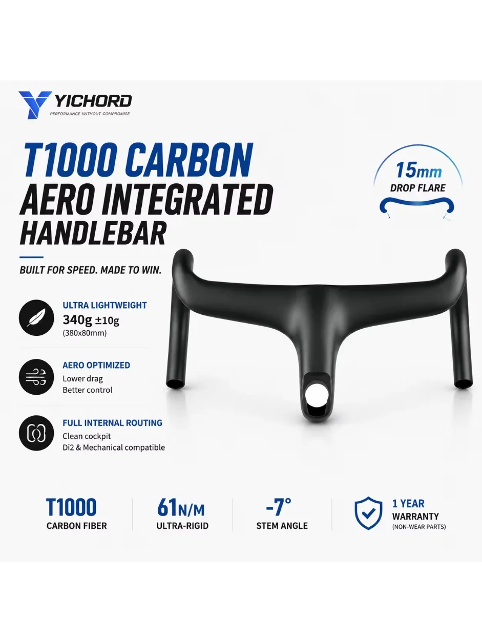 AliExpress YICHORD T1000 Aero Carbon Road Bike Integrated Handlebar 340g Full Internal Cable Routing 70mm Reach 110mm Drop 360-440mm Width